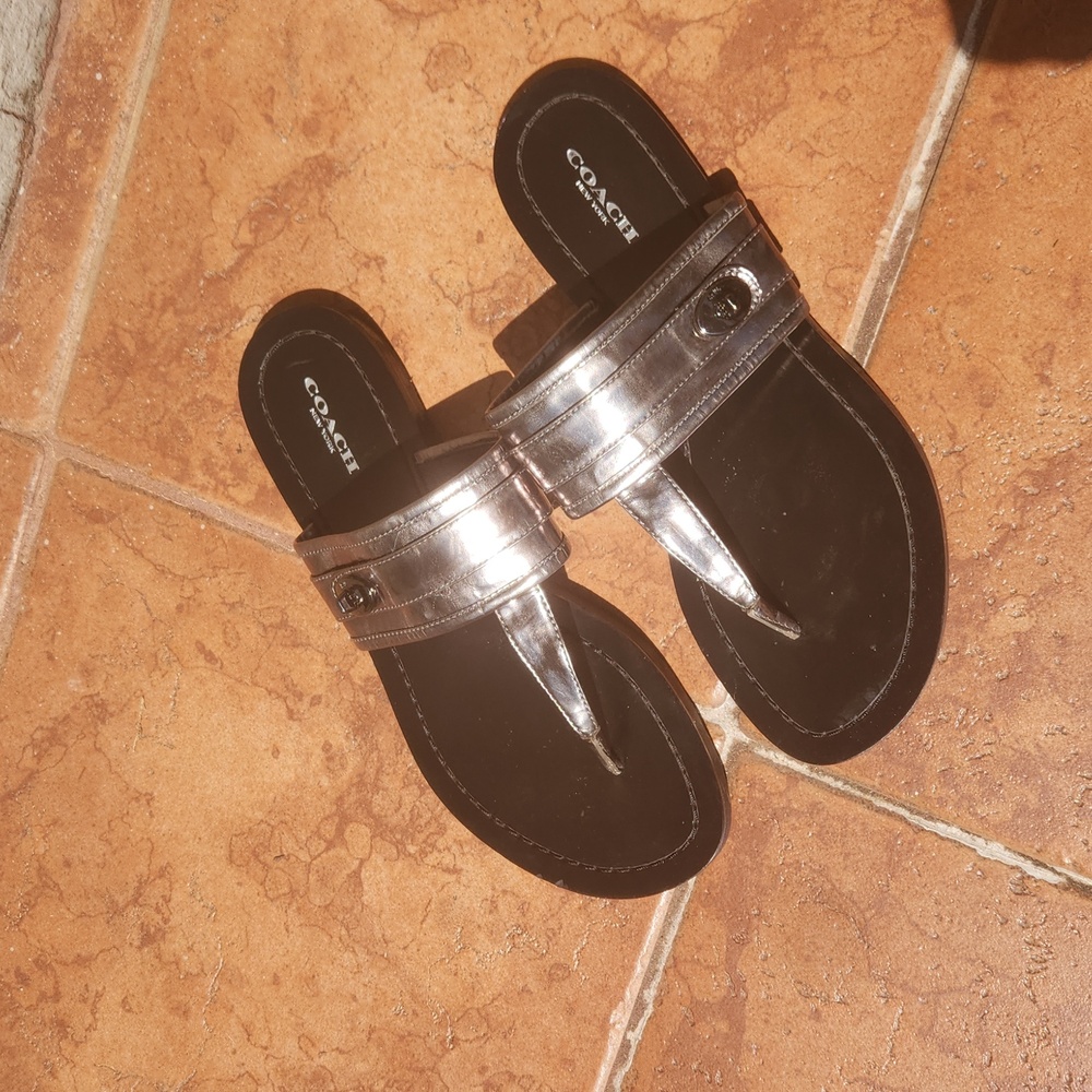 Coach sandals, size 8, metallic grey